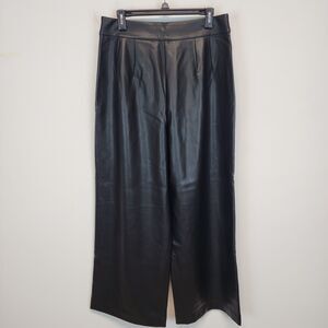 French Connection Faux Leather Wide Leg Pants Size 10 Black Pleated High Rise